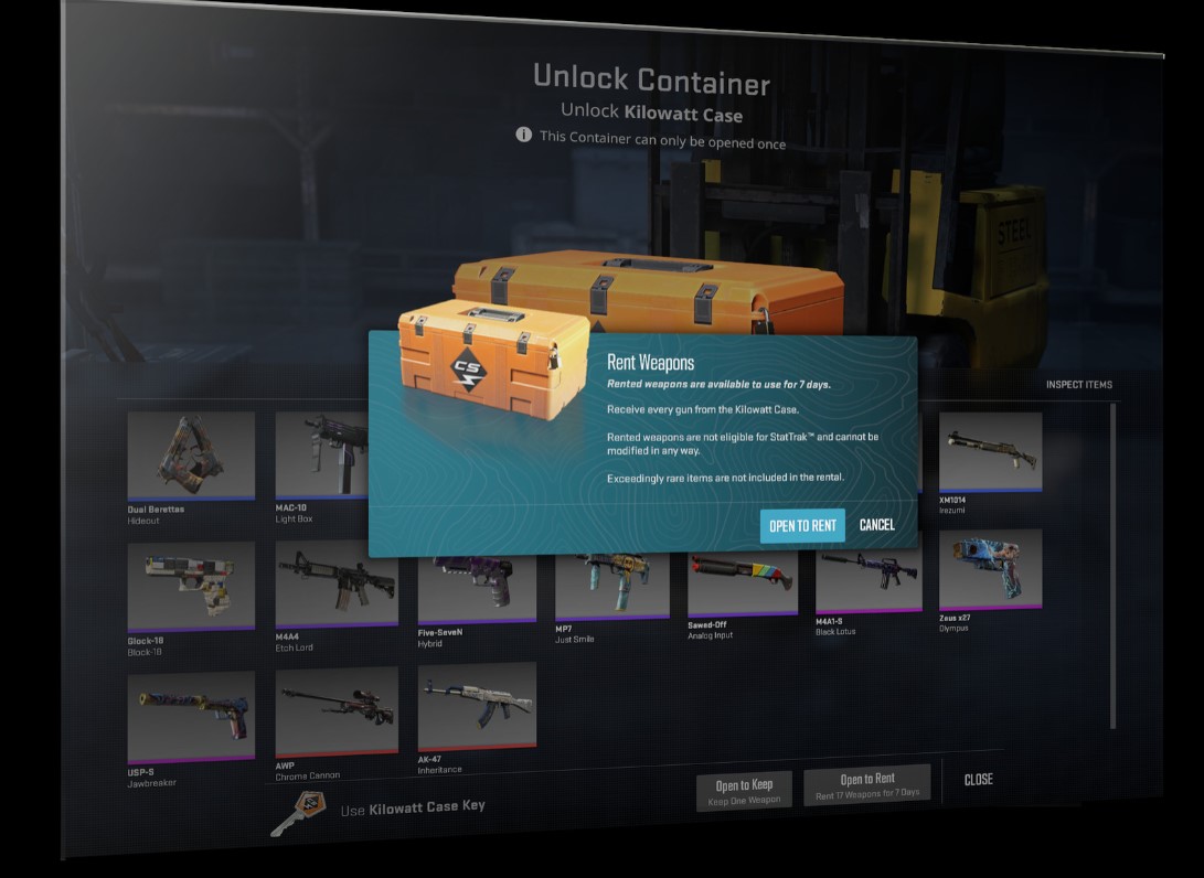 Now in CS 2, it is possible to rent skins