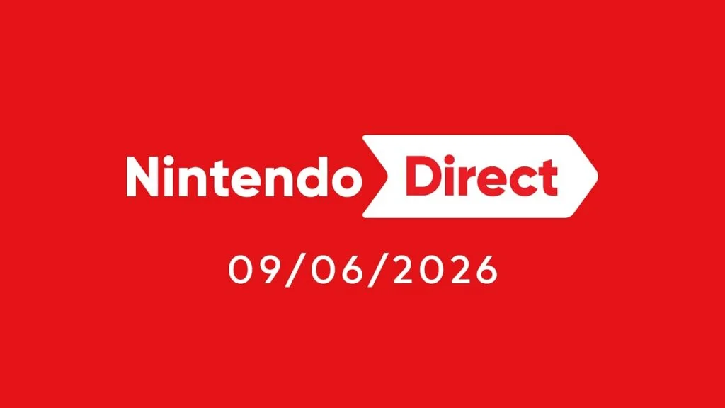 На сцені великої презентації Nintendo Direct видно яскравий екран із логотипом компанії. На ньому демонструються кадри з нових ігор для Switch та Switch 2. У залі — захоплені глядачі, які уважно стежать за трансляцією. Атмосфера святкова й очікувальна, з акцентом на майбутні релізи та сюрпризи для фанатів.