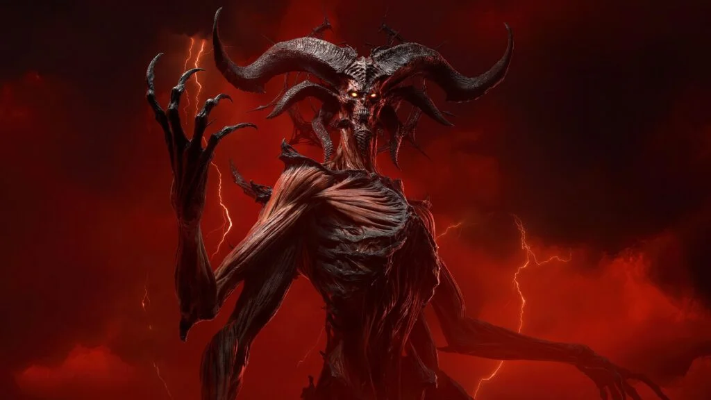 Diablo IV на Nintendo Switch 2 — атмосферний арт із темними тонами, логотипом гри та консолі Switch 2 на фоні. Можна додати акцент на доповнення Lord of Hatred: стилізовані демони, вогняні ефекти та відчуття очікуваного анонсу.