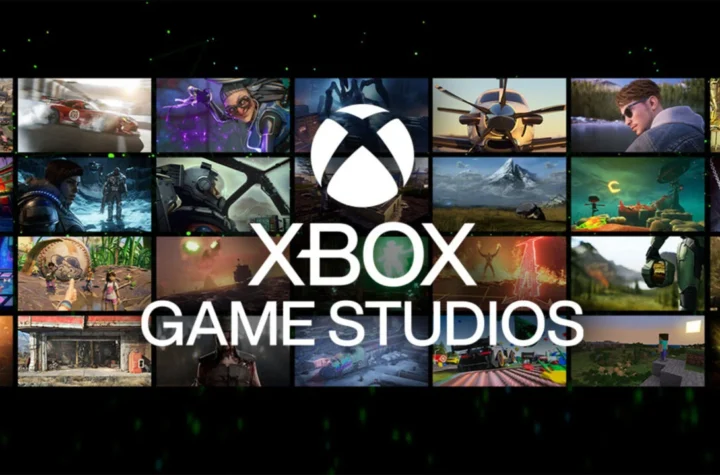 Ілюстрація, що передає атмосферу скорочень у Xbox. На передньому плані — офісна будівля з логотипом Xbox, освітлена холодними тонами. Усередині видно порожні робочі місця та вимкнені монітори, що символізують закриття студії. У фоні — тіньові силуети співробітників, які залишають приміщення. Загальна атмосфера стримана й напружена, з акцентом на корпоративну кризу та невизначене майбутнє.
