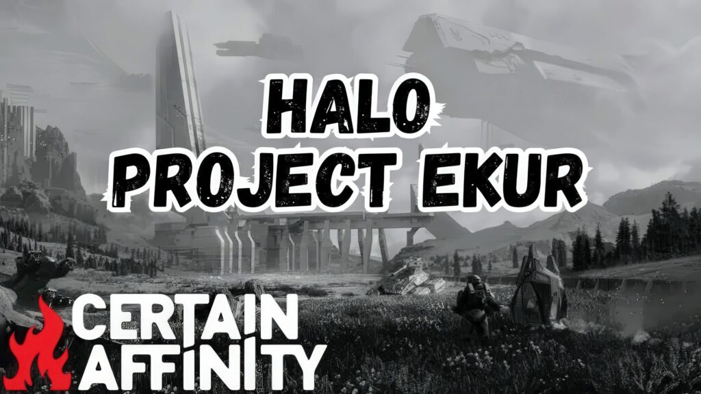 Солдат у броні на полі бою з логотипом Halo і заголовком про Project Ekur як масштабний мультиплеєрний шутер.
