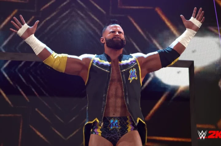 Динамічна сцена з рестлінг‑арени WWE 2K26, де нові суперзірки виходять на ринг. На передньому плані — яскраві образи Persona, а в центрі — повернення зірки NBA Тайріса Халібертона. Атмосфера драйву, світло прожекторів і енергія фанатів підкреслюють масштабність події.