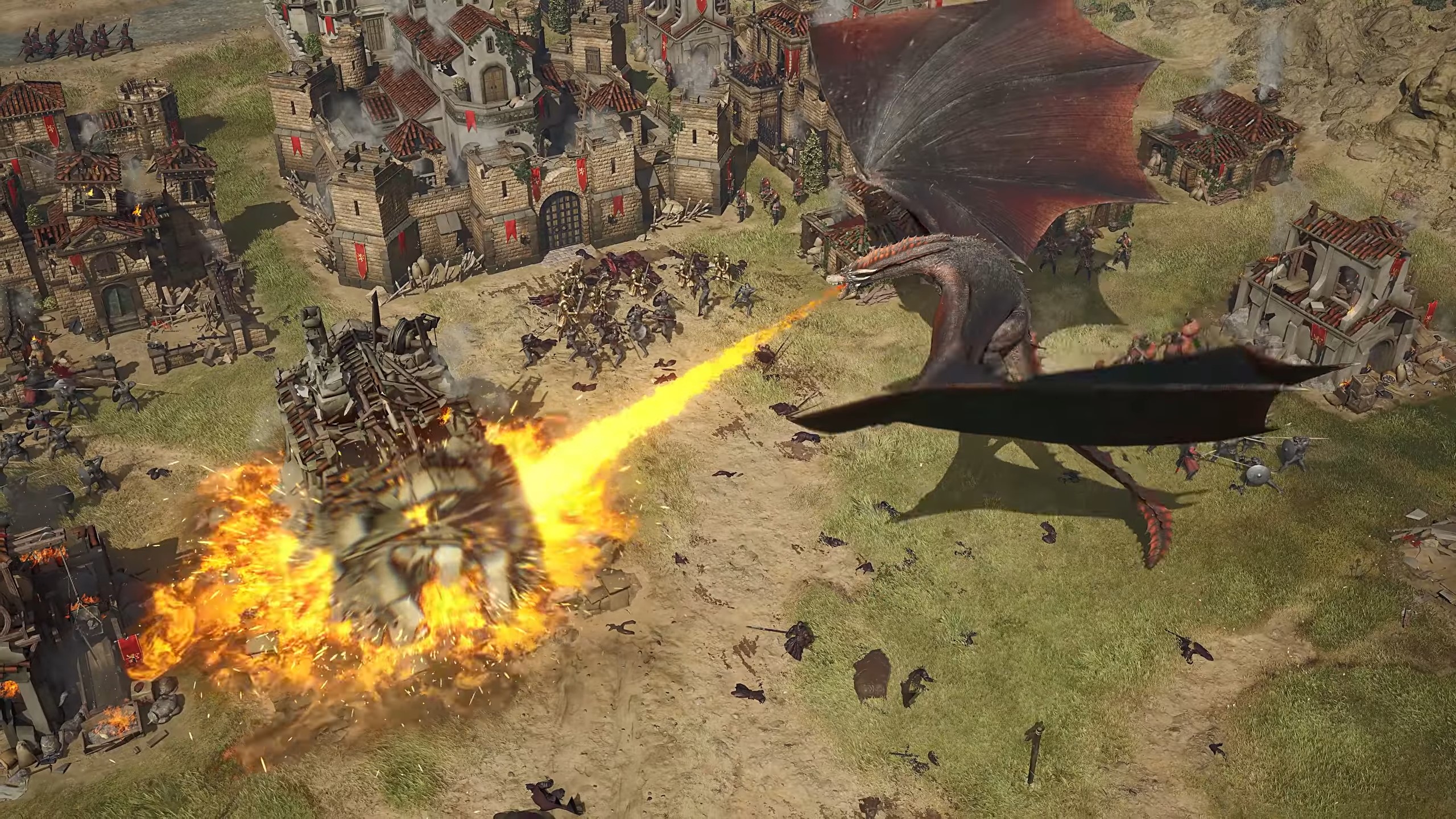 Геймплей War for Westeros — дракон спалює катапульту ворога