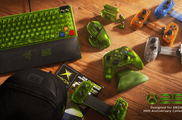 Лімітована колекція напівпрозорих аксесуарів до 25-річчя Xbox: зелена ігрова клавіатура, миша та геймпади