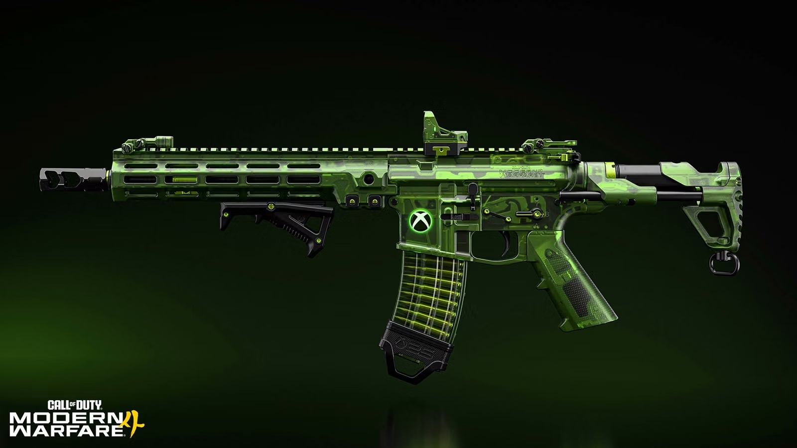 Прозорий зелений скін Inner Circuit M4 з логотипом Xbox у Modern Warfare 4 — ексклюзивна нагорода на честь 25-річчя консолі