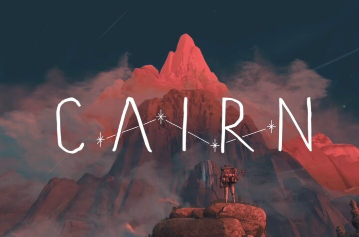 Офіційний постер гри Cairn із зображенням альпініста на тлі червоної гори
