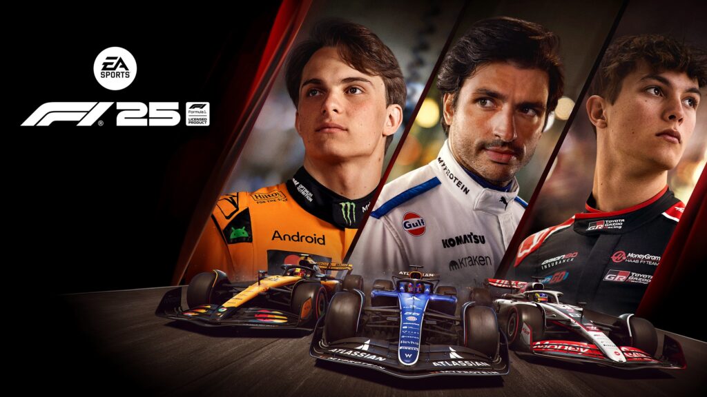 EA Sports F1 25 з болідами Формули-1 та офіційними пілотами на промо-зображенні гри