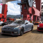 Спортивні автомобілі Nissan GT-R мчать серед портових кранів у Forza Horizon 6