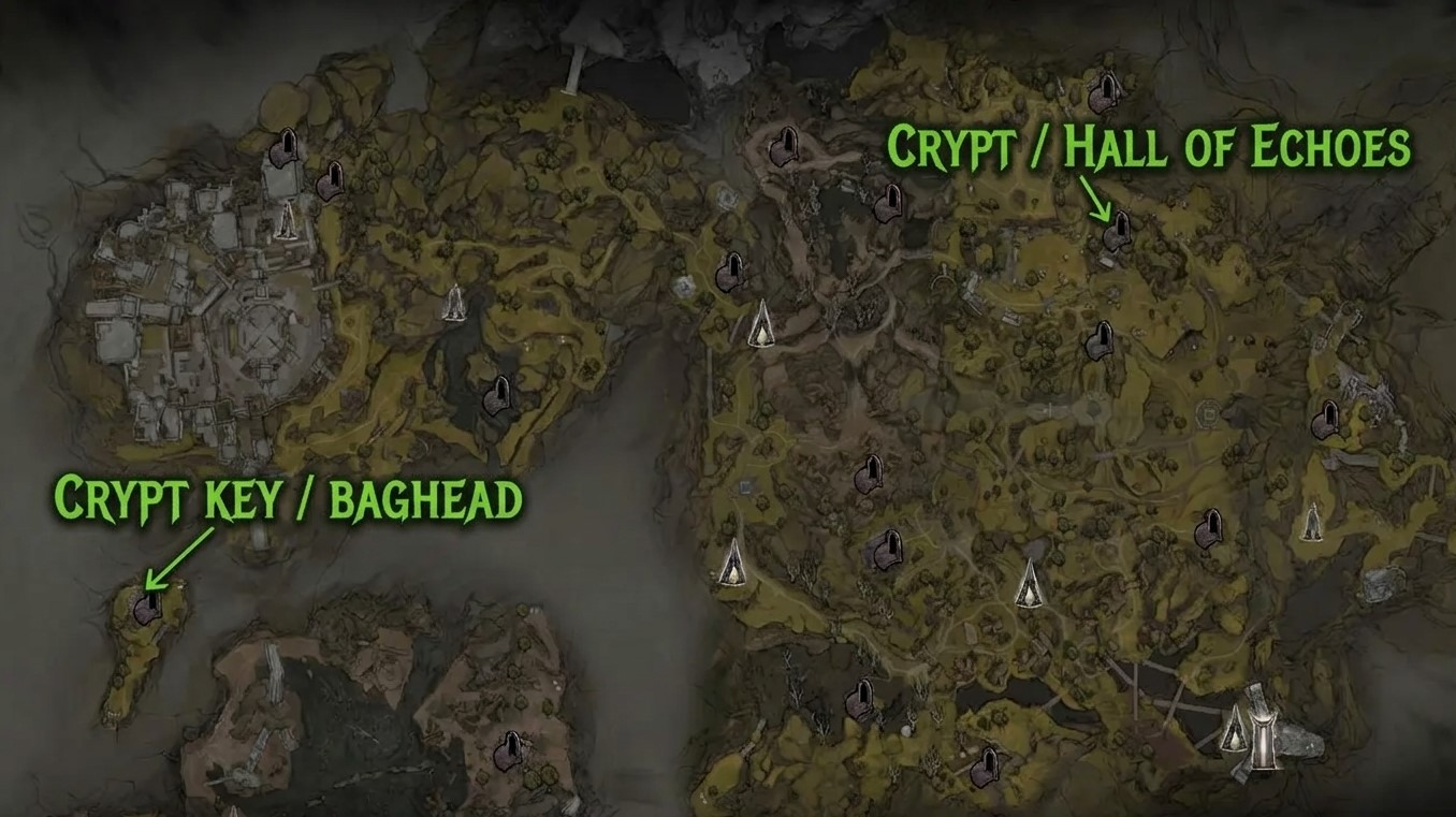 Карта Mortal Shell 2 з розташуванням Crypt Key Baghead та входу до Hall of Echoes