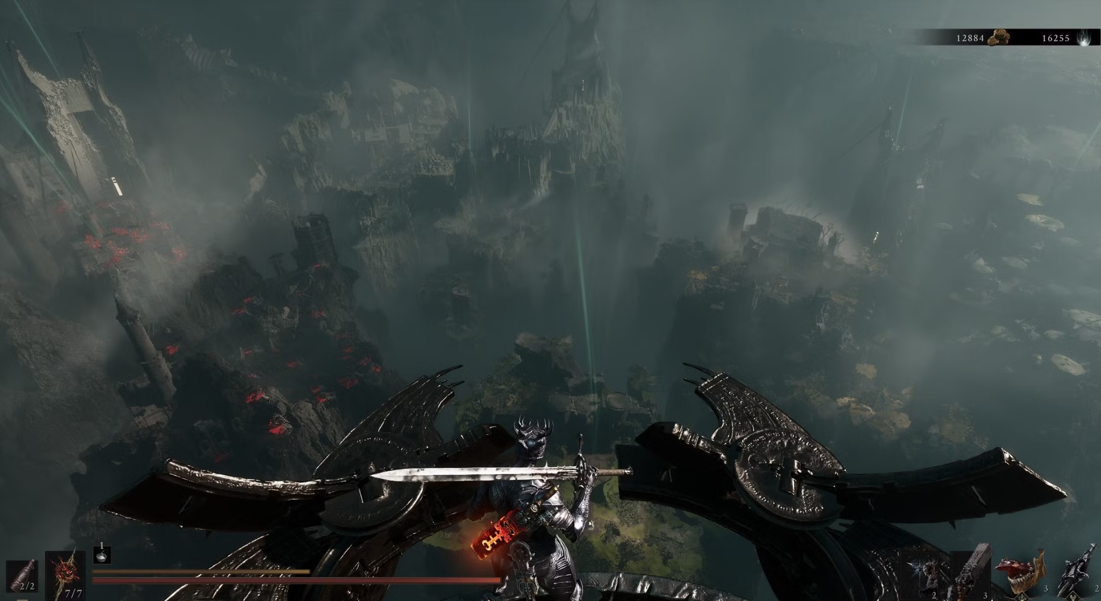 Вигляд на темні затуманені руїни Ruins of Mammon з висоти у грі Mortal Shell 2