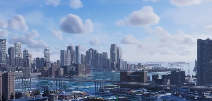 Зимовий міський район із хмарочосами в Cities: Skylines II