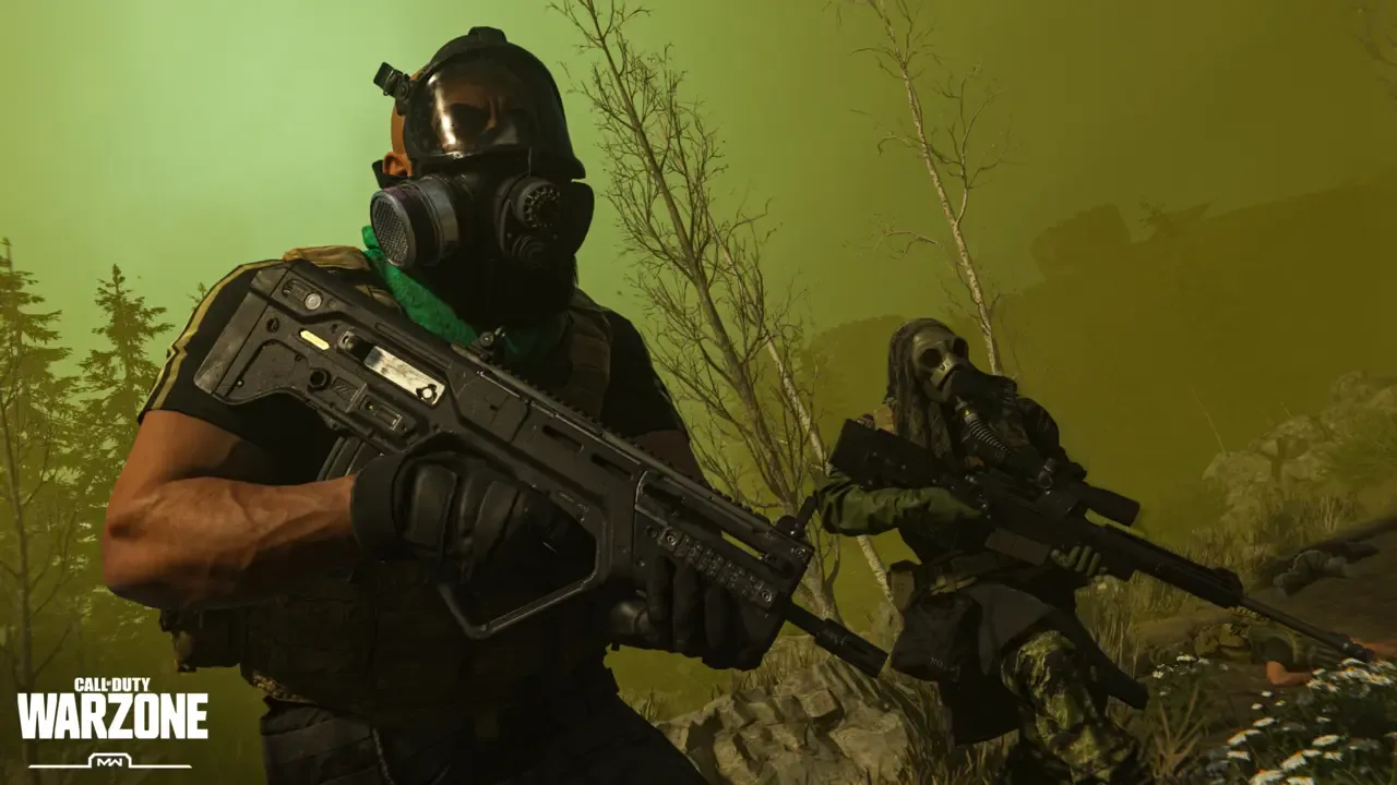 Двоє озброєних оперативників у протигазах у Call of Duty: Warzone
Показати більше рядків