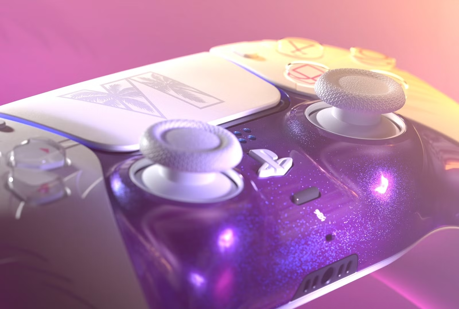 Фіолетовий DualSense GTA VI Limited Edition з логотипом V та пальмами