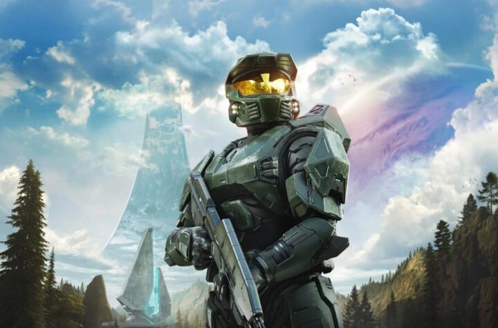 Master Chief зі зброєю на тлі гірського світу Halo