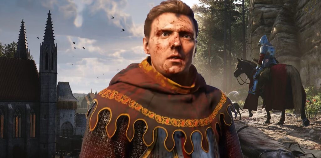 Персонаж Kingdom Come: Deliverance 2 на тлі середньовічного міста