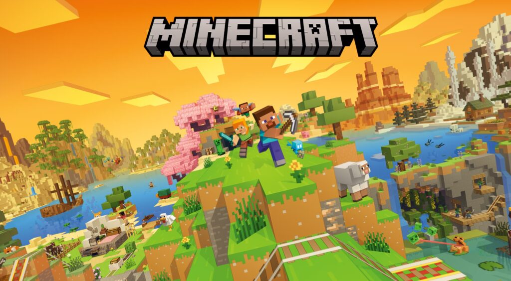 Steve і Alex досліджують різні біоми світу Minecraft