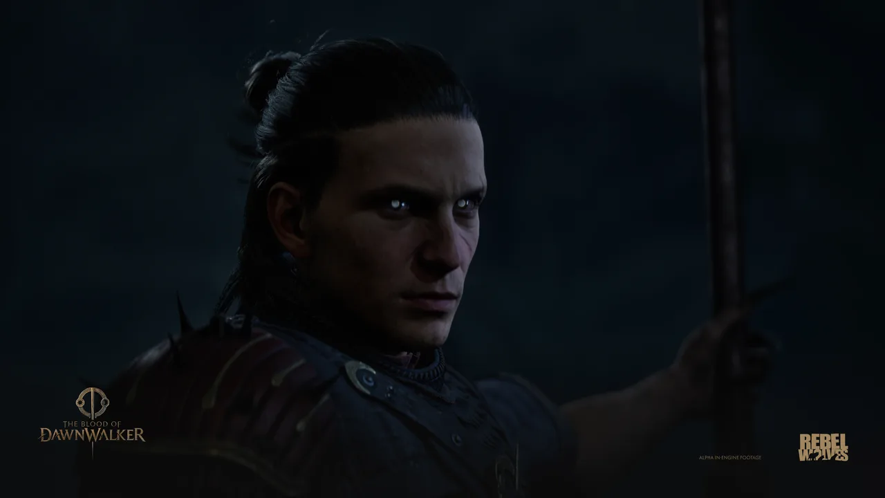 Крупний план персонажа із сяйливими очима в The Blood of Dawnwalker