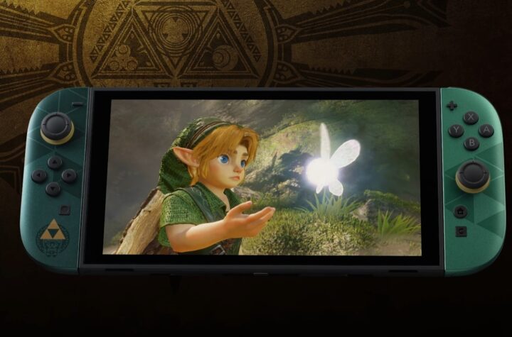 Лінк і фея Наві на екрані ювілейної Nintendo Switch 2 у стилі The Legend of Zelda