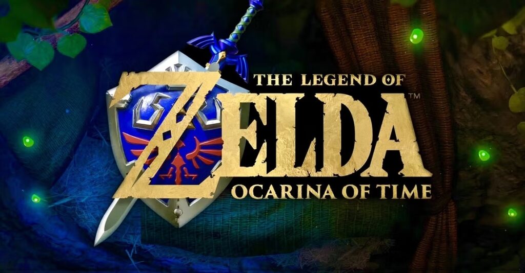 Логотип The Legend of Zelda: Ocarina of Time на тлі лісу